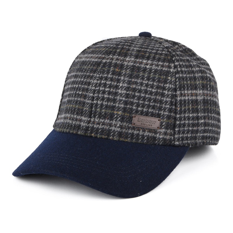 Barbour Hats Clyde Plaid Wool Blend Baseball Cap – Navy-Grey Adjustable