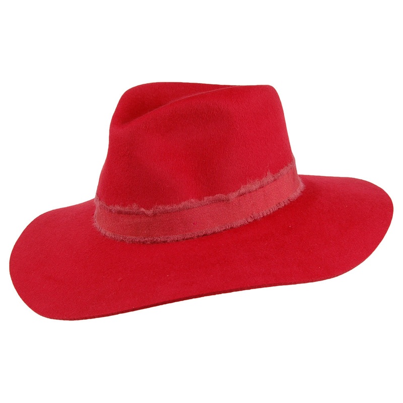 Brixton Hats Ella Wide Brim Fedora Hat – Red S