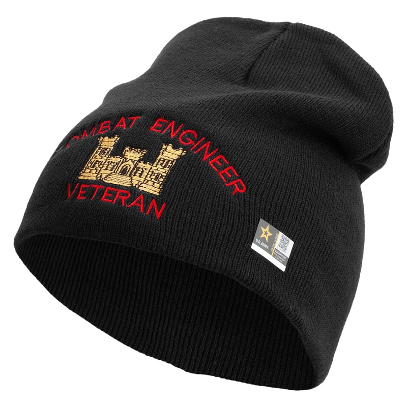 Combat Engineer Veteran Embroidered 8 Inch Knitted Short Beanie Black One Size