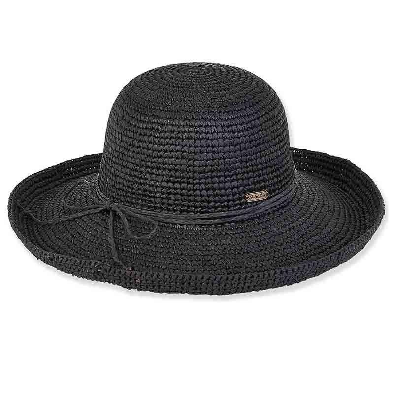 Crocheted Raffia Up Turned Brim Hat – Sun ‘N’ Sand Hats Black Medium (57 cm)