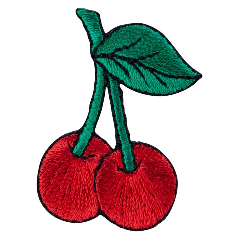 Double Cherries Fruit Iron on Patch Red Green One Size