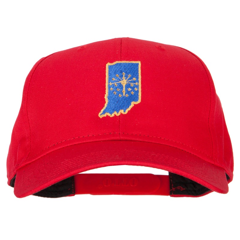 Indiana State Flag Map Embroidered Solid Cotton Pro Cap Red One Size