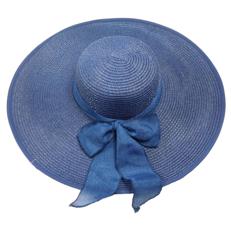 Large Brim Sun Hat with Scarf Navy