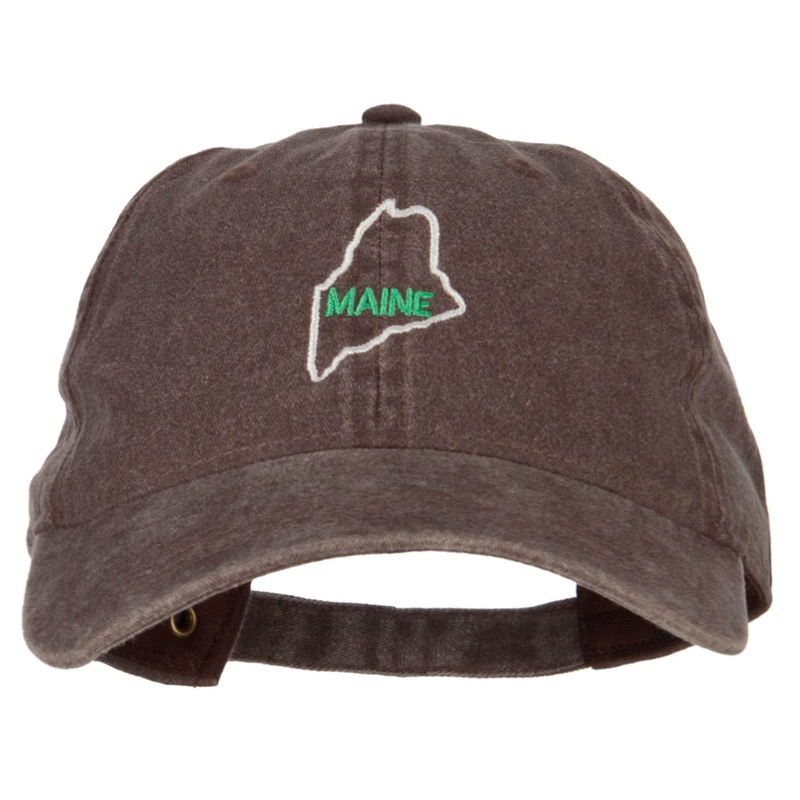 Maine with Map Outline Embroidered Washed Cotton Twill Cap Brown One Size