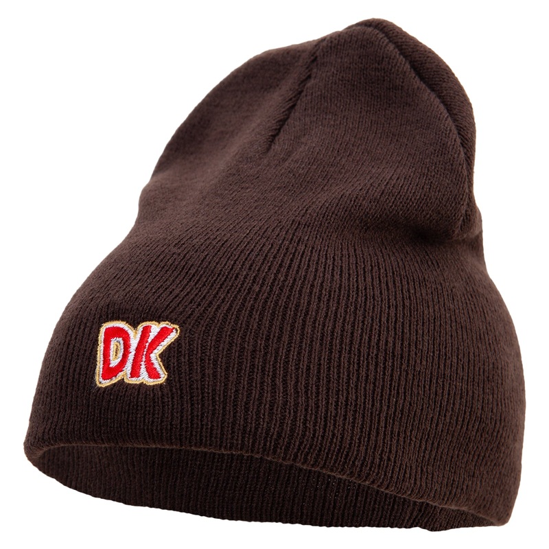 Mario DK Donkey Embroidered 8 inch Acrylic Short Beanie Brown One Size