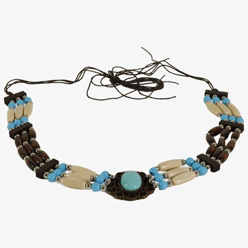 Samara | Waxed Cord Hat Band with Wooden and Turquoise Beads Multicolor OS