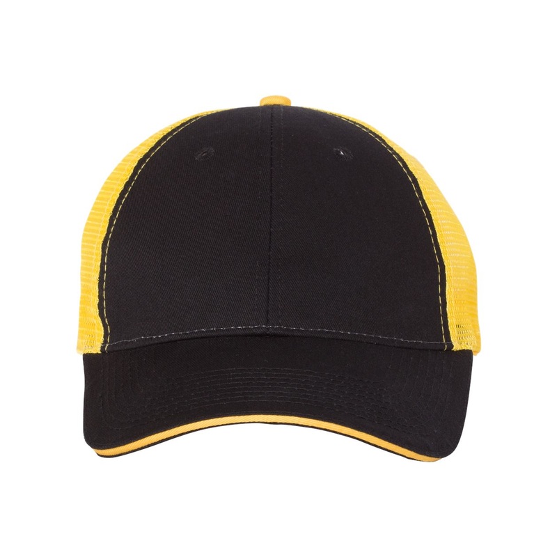 Valucap S102 Sandwich Trucker Cap, Sandwich Bill Hat Black/Black