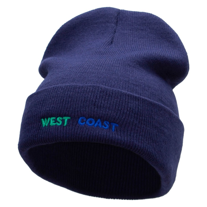 West Coast Embroidered 12 Inch Acrylic Cuff Long Beanie Navy One Size
