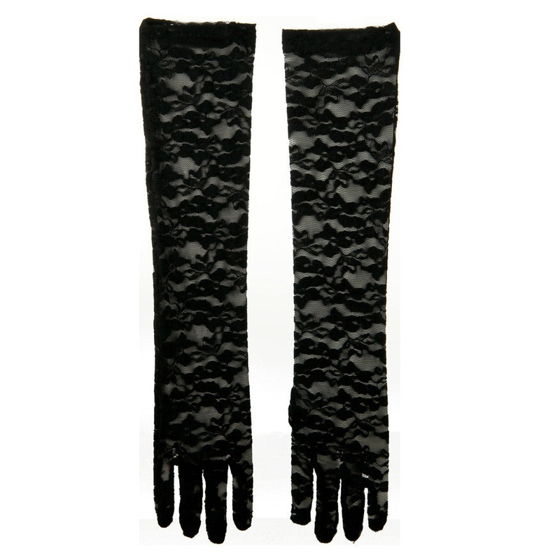Woman’s 19 Inches Long Laced Flower Glove Purple One Size