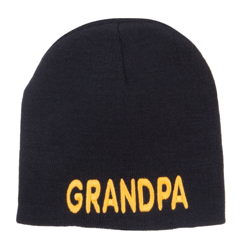 Word of Grandpa Embroidered Short Beanie Black One Size