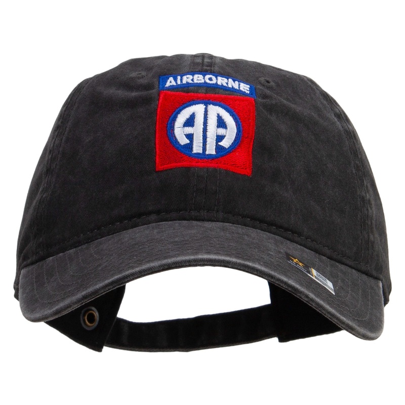 82nd Airborne Military Embroidered Washed Solid Pigment Dyed Cotton Twill Brass Buckle Cap Black One Size