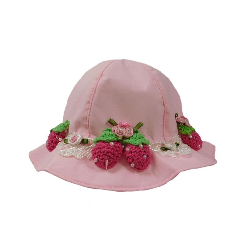 Bucket Hat with Crochet Strawberries 6-12mos