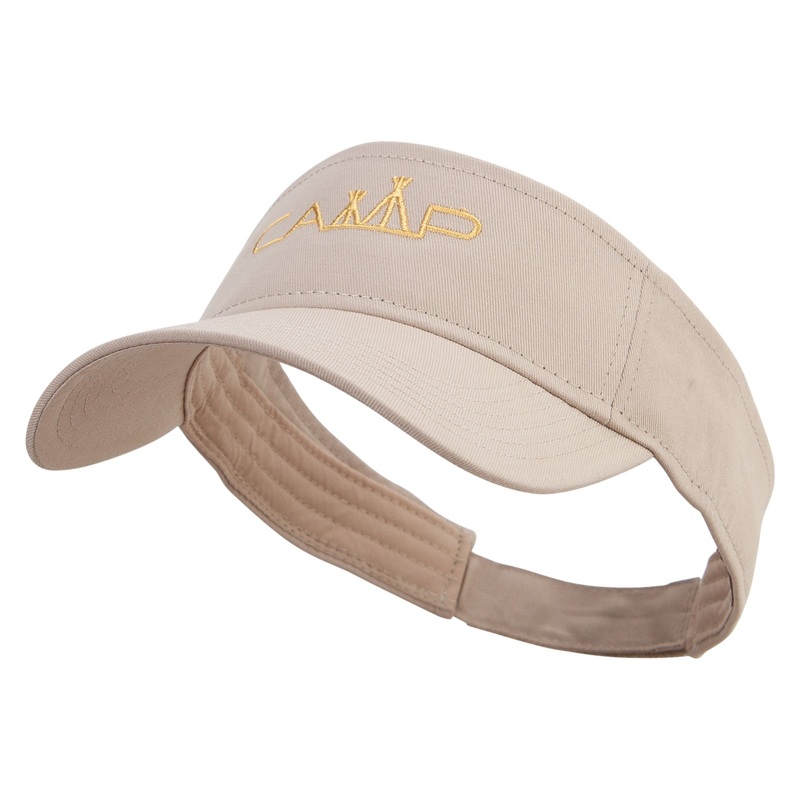 Camp Typography with Tent Embroidered Cotton Twill Sun Visor Khaki One Size