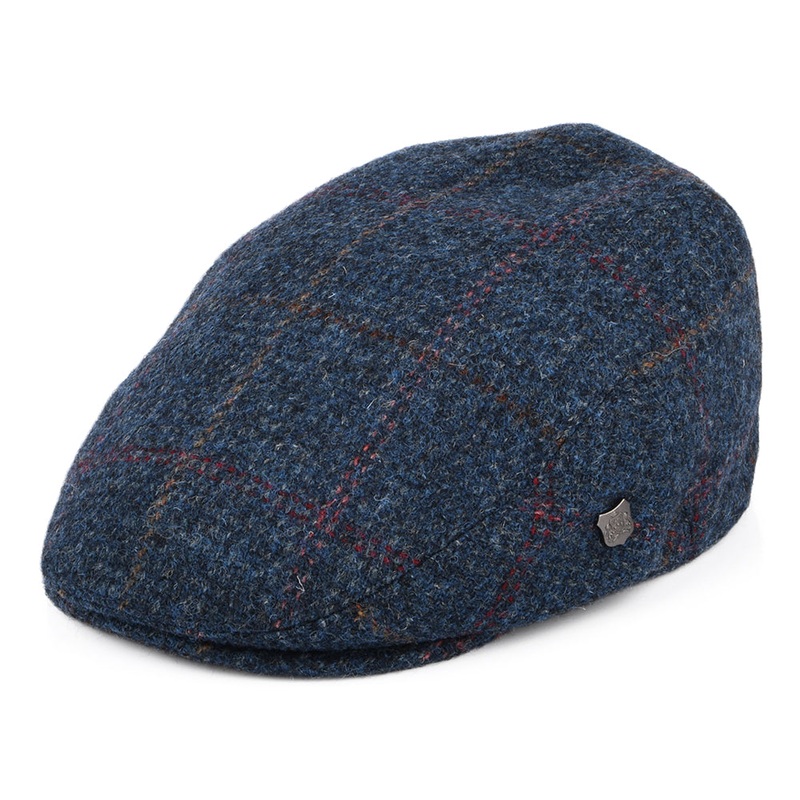 Failsworth Hats HARRIS TWEED Windowpane Stornoway Flat Cap – Denim-Multi 55