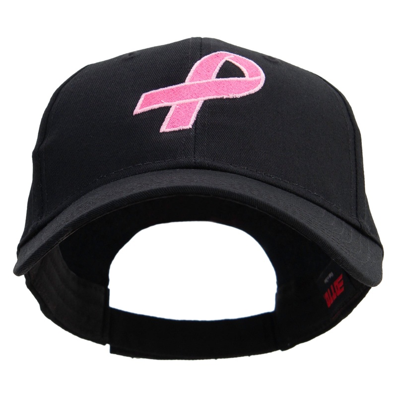 Hot Pink Ribbon Breast Cancer Embroidered Lady Cap Black One Size