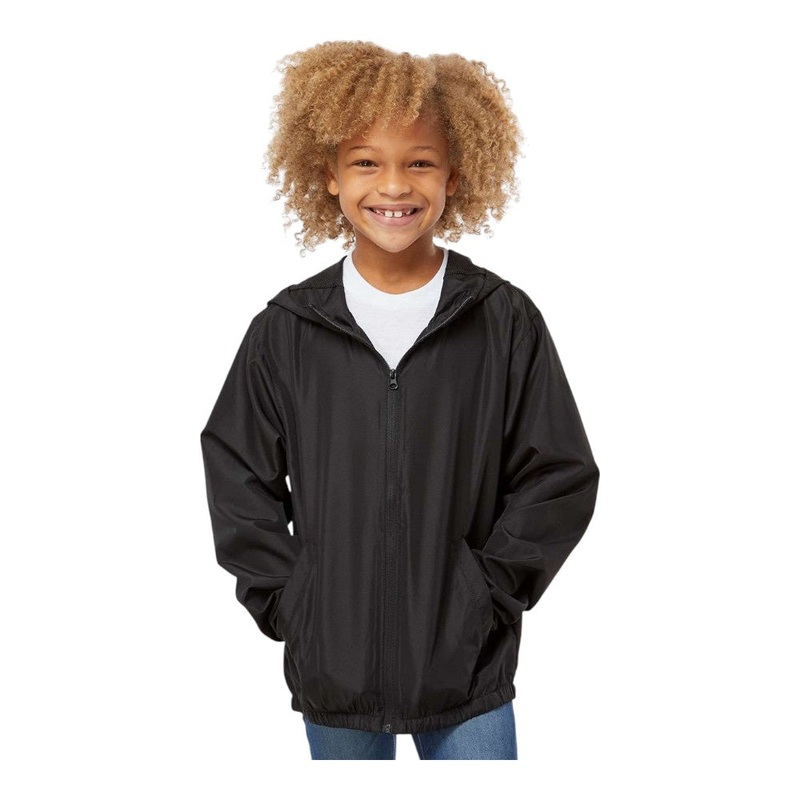 Independent Trading Co EXP24YWZ Youth Lightweight Windbreaker Full-Zip Jacket Black XS