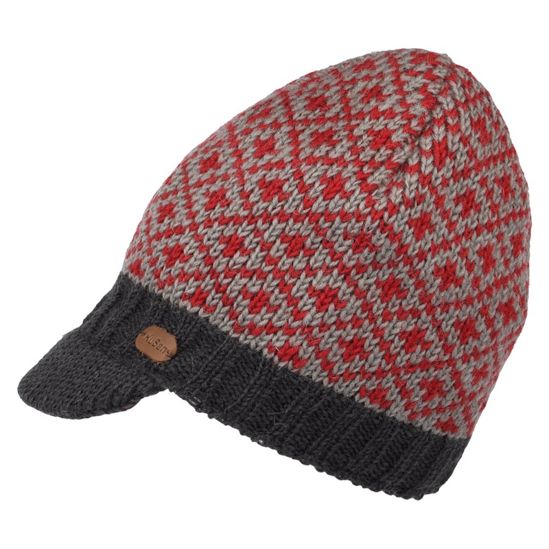 Kusan Patterned Peaked Beanie Hat – Red 1-Size