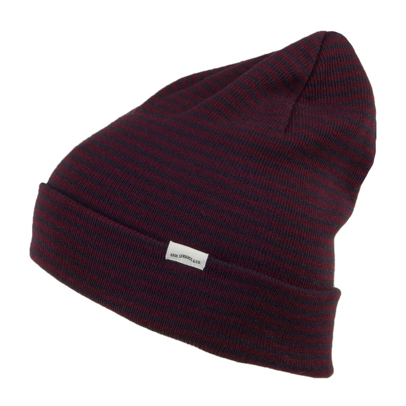 Levi’s Hats Stripe Beanie Hat – Burgundy-Navy 1-Size