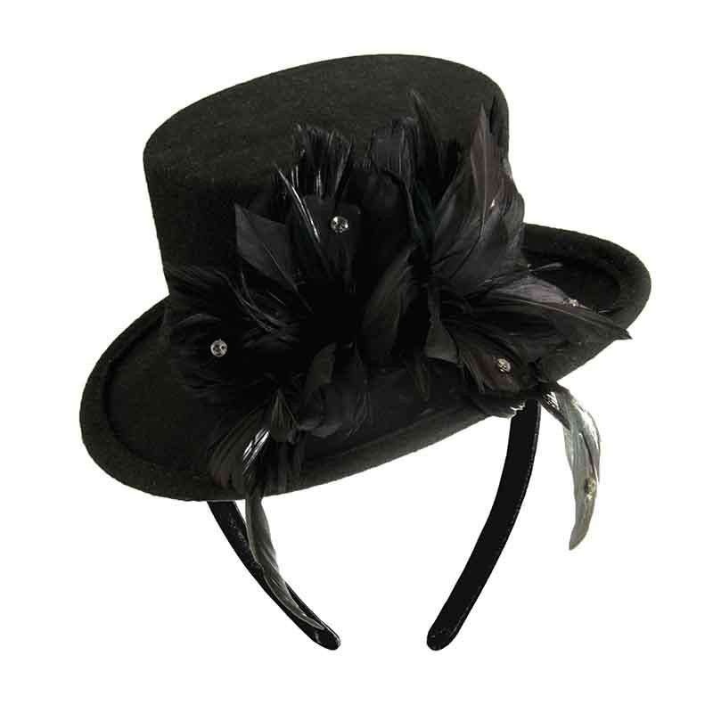 Mini Top Hat Hatanator with Feather Accent – Scala Hats Black