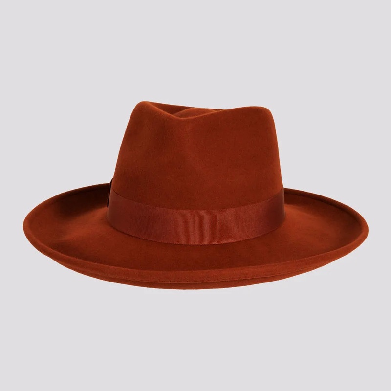 Oakley | Womens Crushable Wool Felt Teardrop Fedora Hat with Curled Brim Brick S/M