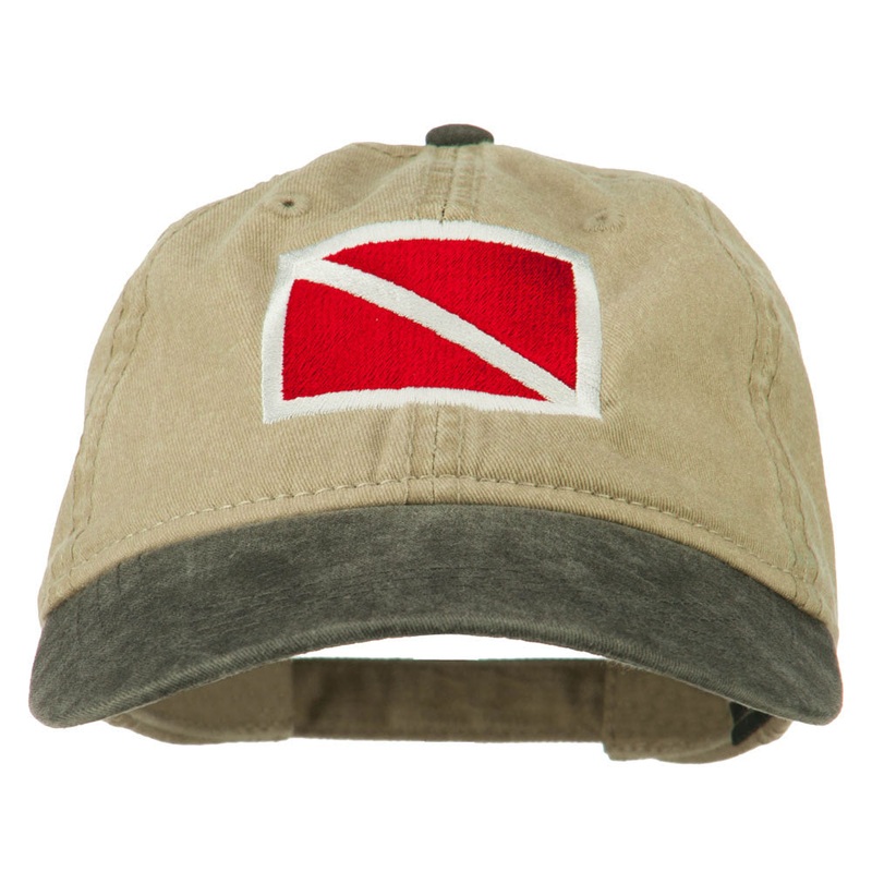 Scuba Dive Flag Embroidered Washed Pigment Dyed Cap Black Khaki One Size