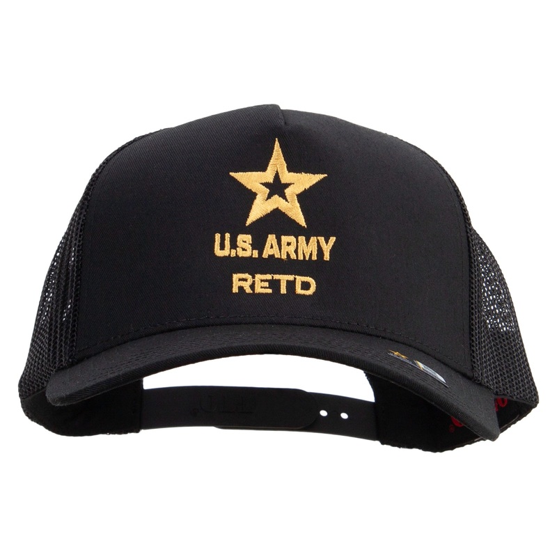 Star U.S. Army Retired Military Embroidered Twill 5 panel Mesh Back Cap Black One Size