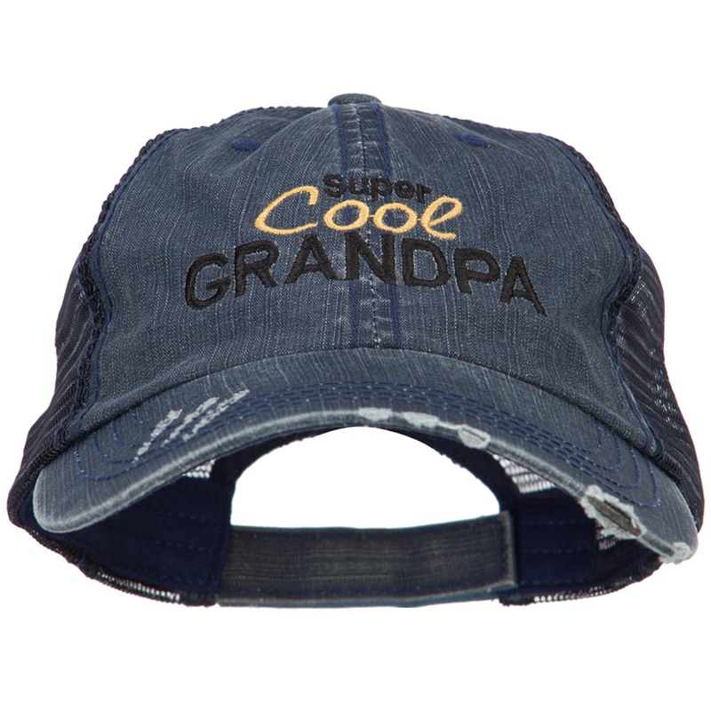 Super Cool Grandpa Embroidered Low Profile Cotton Mesh Cap Navy One Size