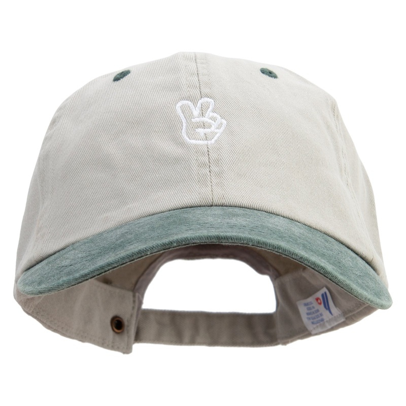 Two Gesture with FIngers Embroidered Pigment Dyed Wash Cap Beige Green One Size
