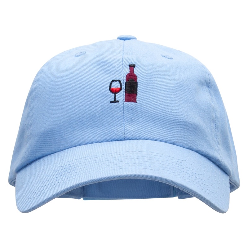 Vino Vibes Embroidered Low Profile Dyed Cotton Twill Cap Sky Blue One Size