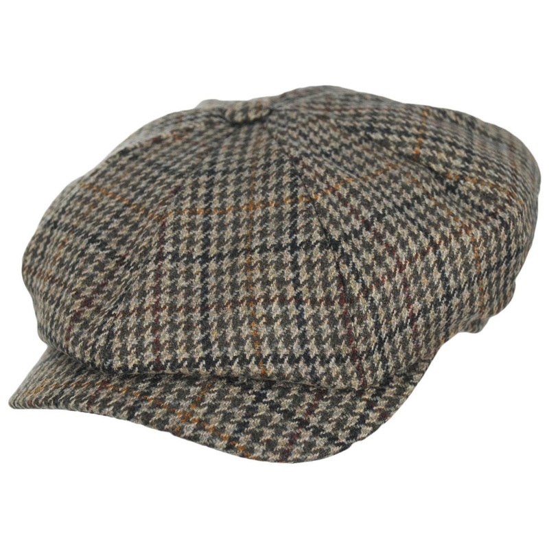 Wool Houndstooth Newsboy Cap OLIVE 55cm