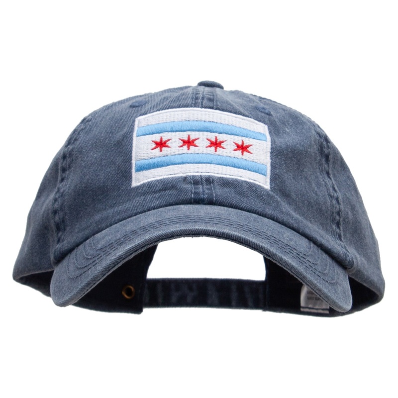 Chicago Flag Embroidered Big Size Washed Pigment Dyed Cap Navy XL-3XL