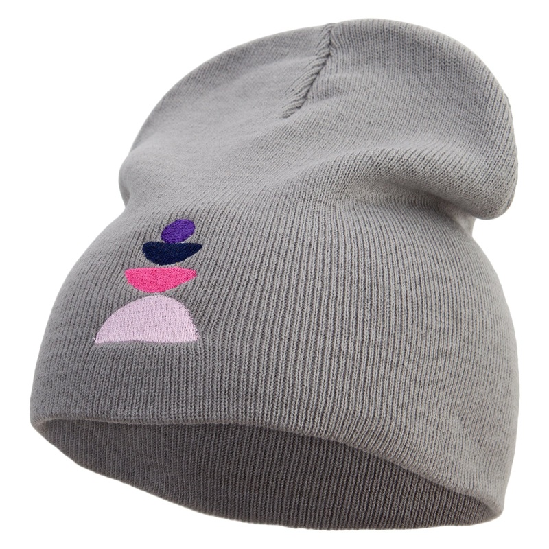 Colorful Stones Embroidered 8 inch Acrylic Short beanie Grey One Size