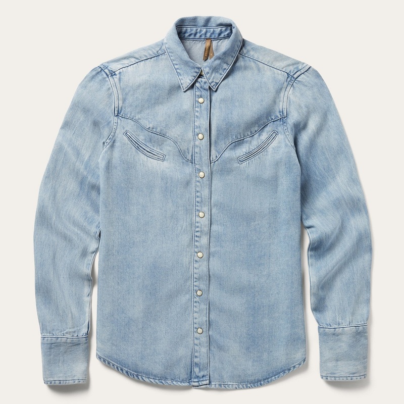 Curved Yoke Western Denim Shirt Blue XS