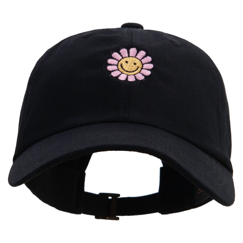 Groovy Flower Embroidered Dad Style Unstructured Low Profile 6 panel Cotton Cap Black One Size