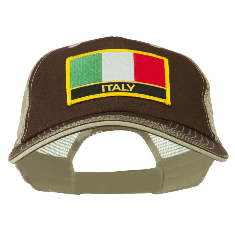 Italy Flag Embroidered Patched Big Size Washed Mesh Cap Brown Beige XL-3XL