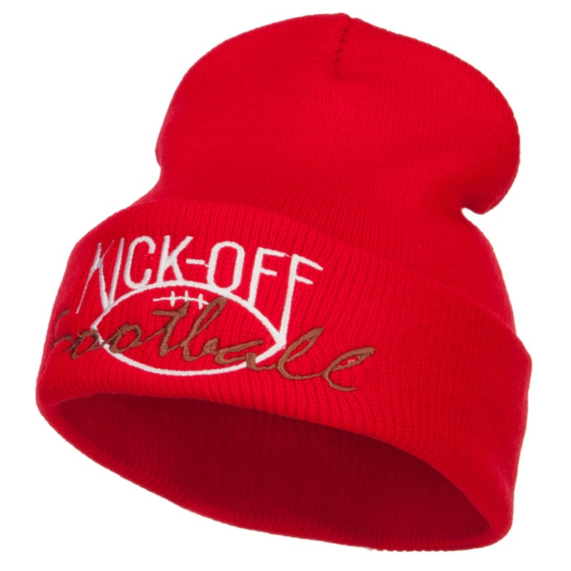 Kick Off Football Embroidered Long Beanie Red One Size