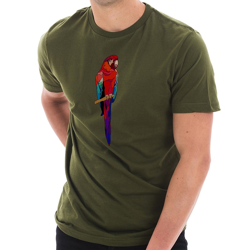 Macaw Graphic Design Deluxe Jersey T-Shirt Army Green XS