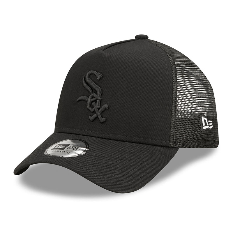 New Era 9FORTY Chicago White Sox A-Frame Trucker Cap – MLB Tonal Mesh – Black On Black Adjustable