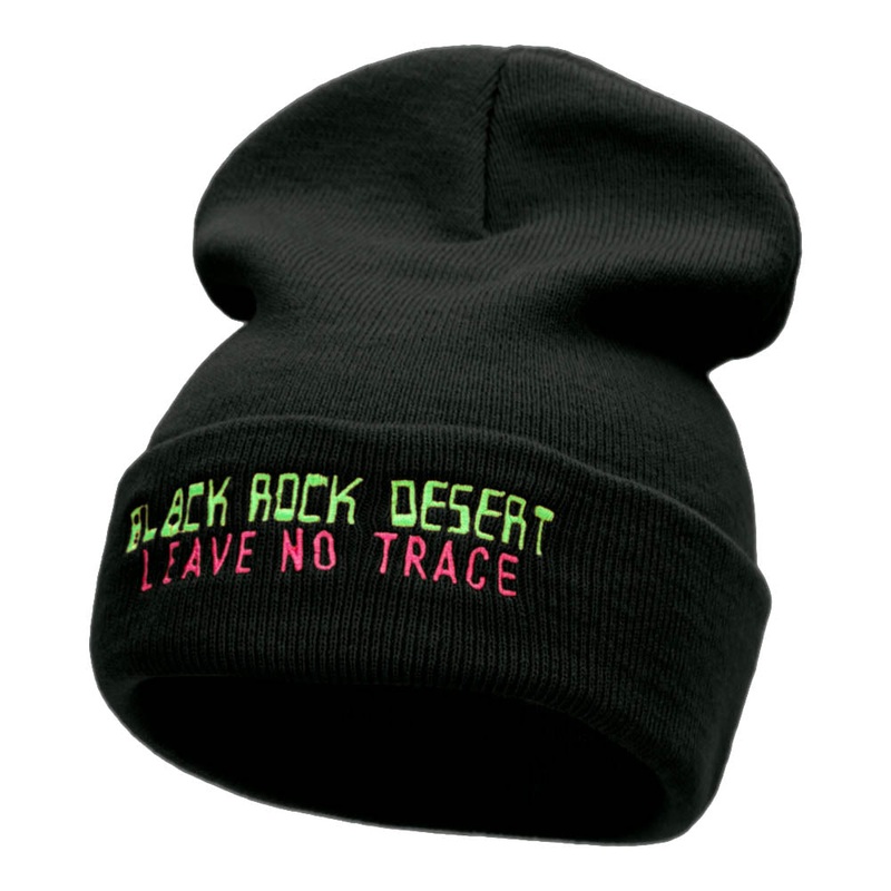 No Trace Behind Embroidered Long Knitted Beanie Black One Size