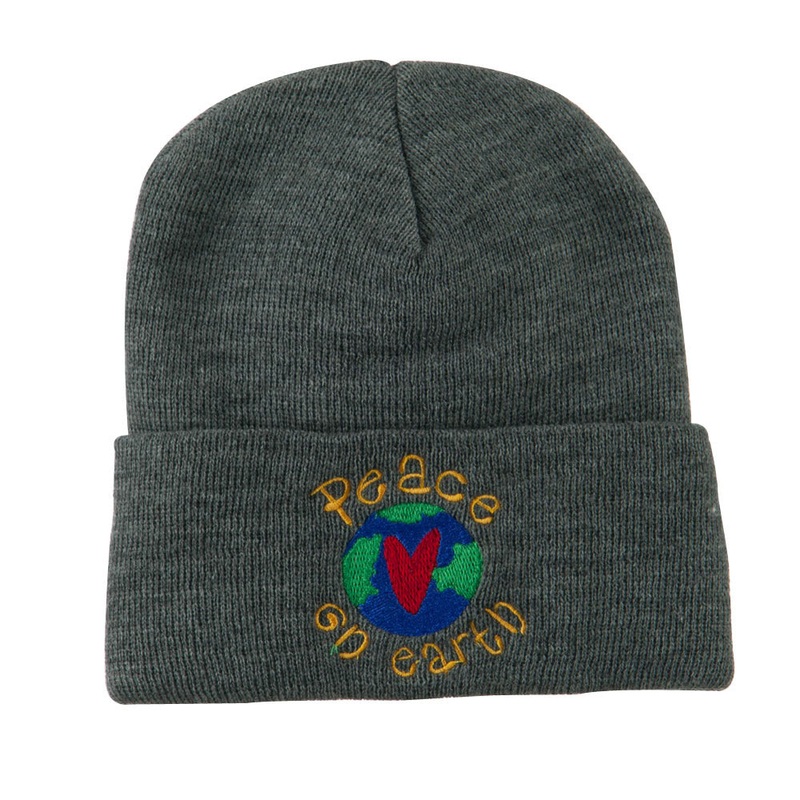 Peace on Earth Embroidered Beanie Grey One Size