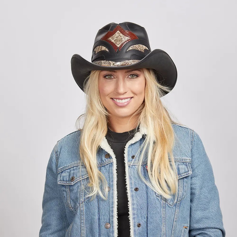 Storm | Womens Leather and Rattlesnake Cowgirl Hat Black SM