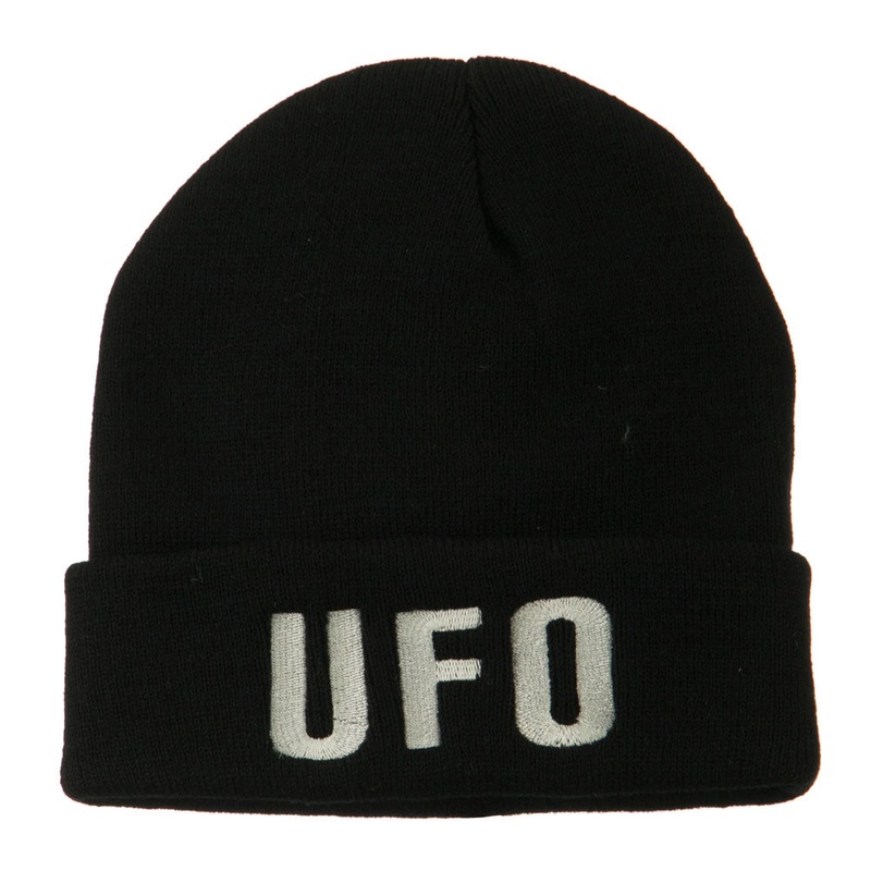 UFO Embroidered Long Beanie Black One Size