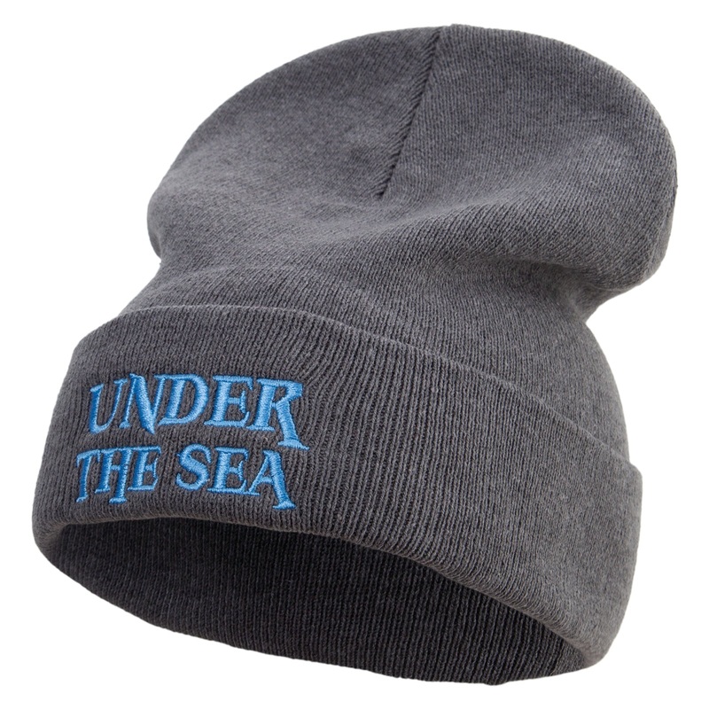 Under The Sea Logo Embroidered Big Size Superior Cotton Long Knitting Beanie Grey XL-3XL
