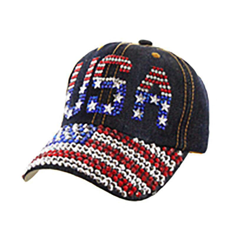 USA Flag Stone Denim Cap – Americana Collection Dark Denim