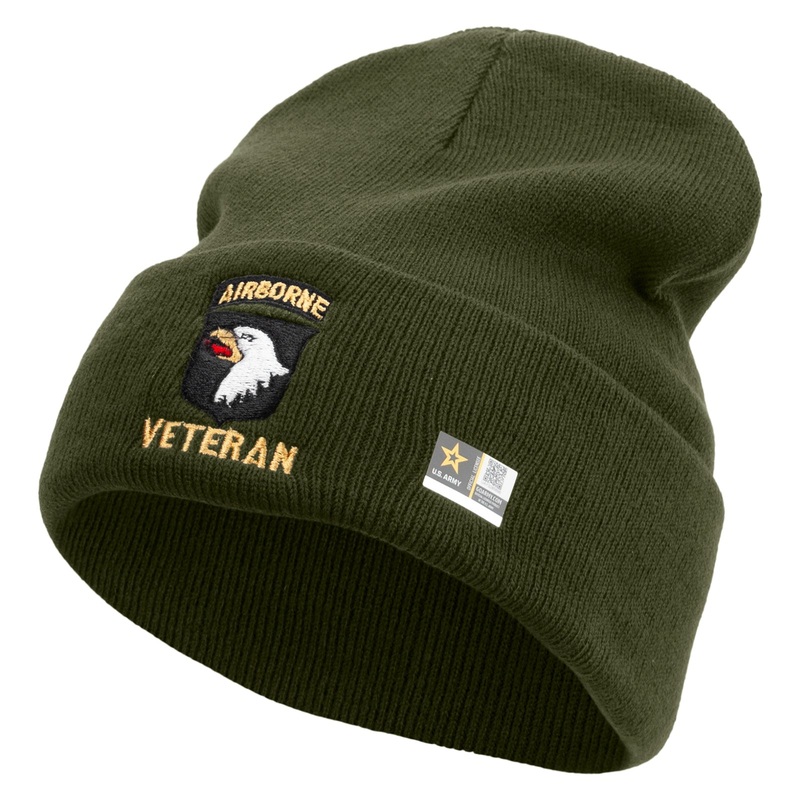 101st Airborne Veteran Embroidered 12 Inch Long Knitted Beanie Olive One Size