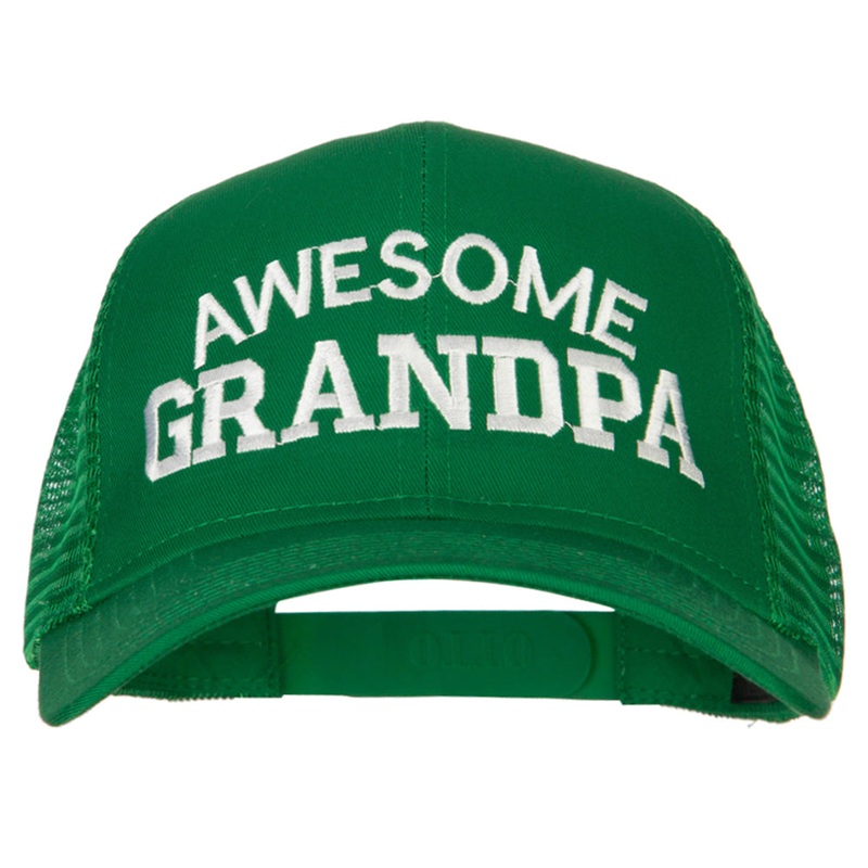 Awesome Grandpa Embroidered Solid Cotton Mesh Pro Cap Kelly One Size
