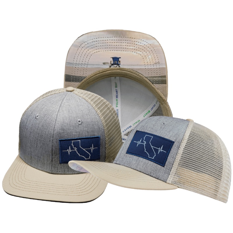 California Hat – Baseball Hat Fit – Cream / Gray – Trucker Mesh