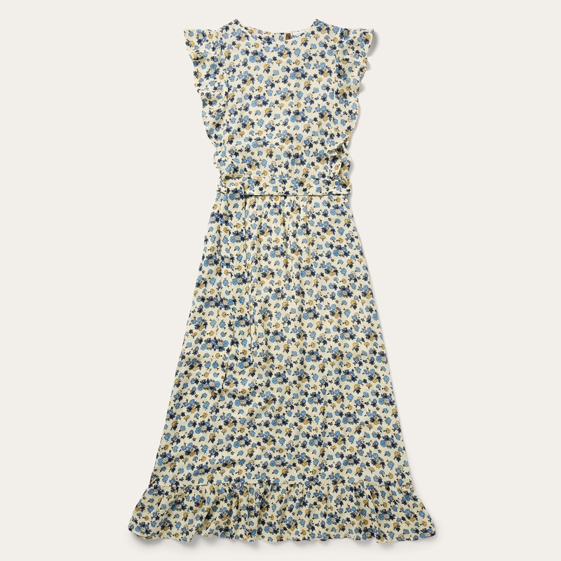 Field Flowers Print Peasant Dress Yellow XS