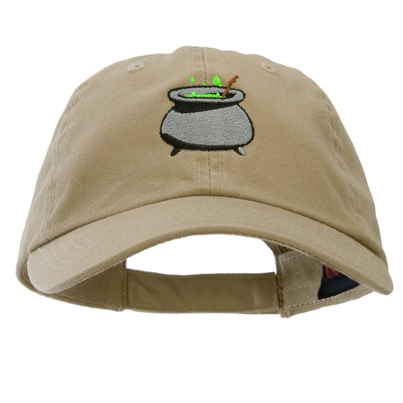 Halloween Cauldron Embroidered Garment Washed Cotton Twill cap Khaki One Size