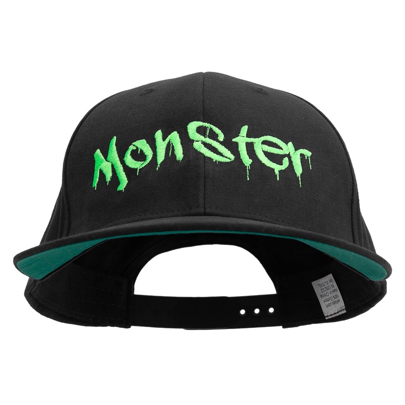 Halloween Monster Embroidered Brushed Cotton Twill High Profile Extra Size Cap Black XL-3XL